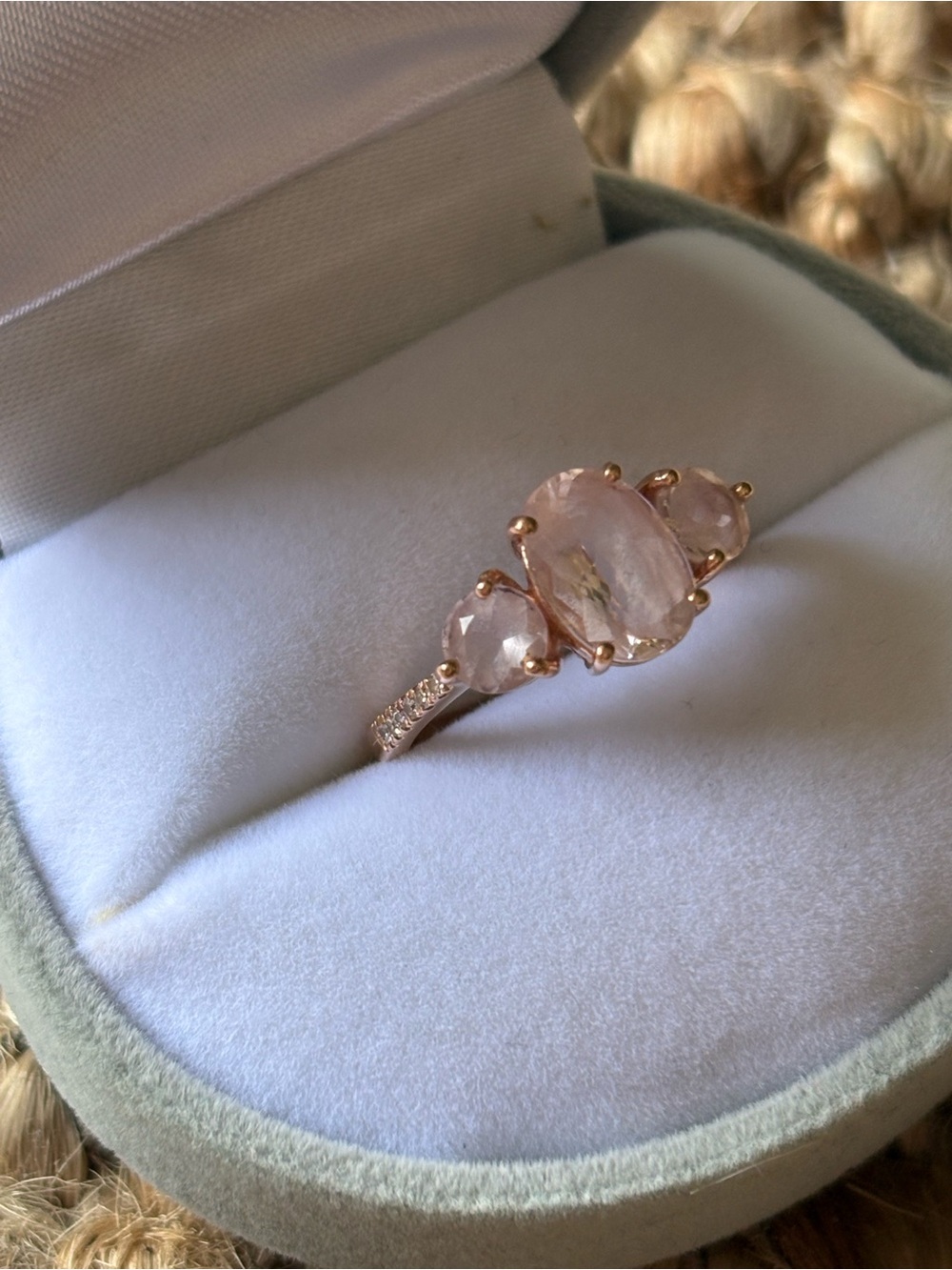 14k Rose Gold One of a Kind Morganite & Diamond Ring, size 6